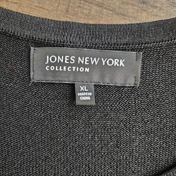 Jones New York Knit Sweater Top Womens Bling Embellished Black XL Stretch Beaded - Picture 8 of 13